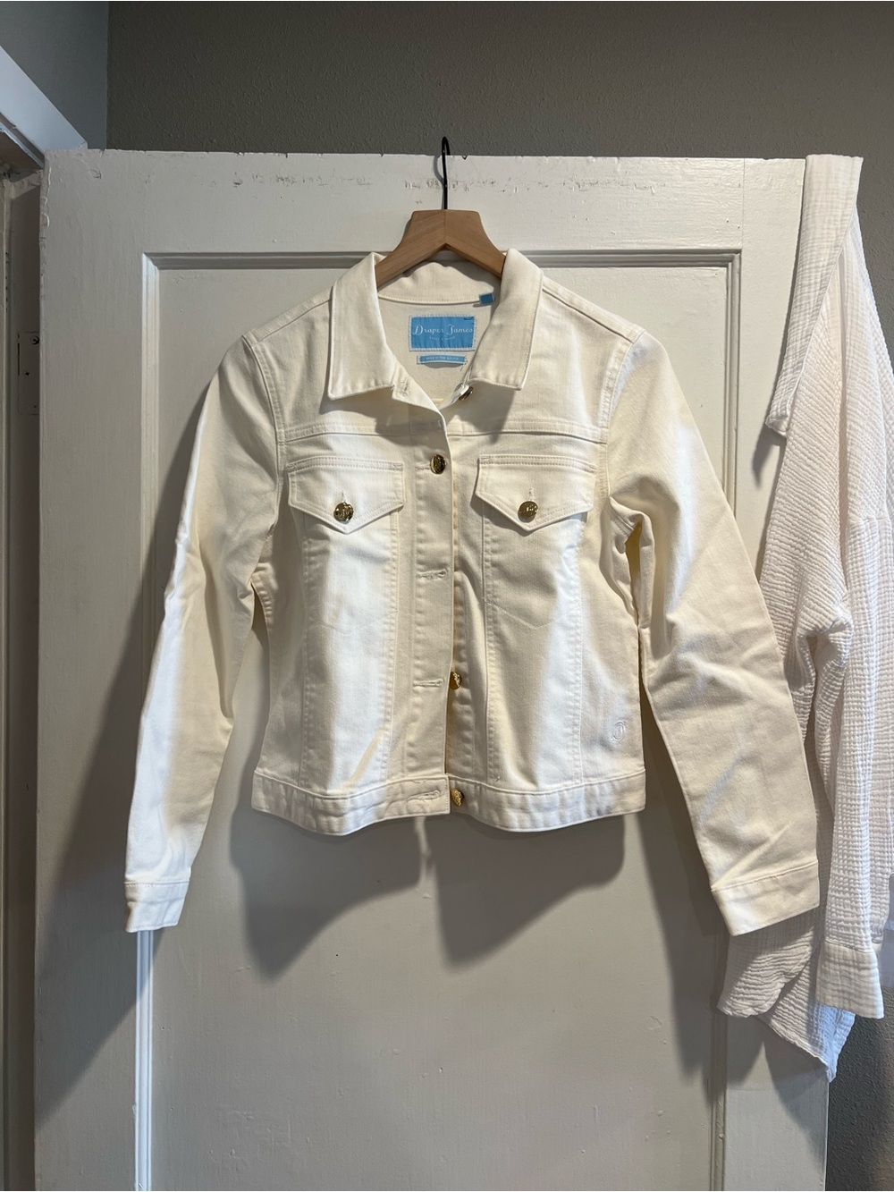 Draper James Cream Denim Jacket with Gold Buttons